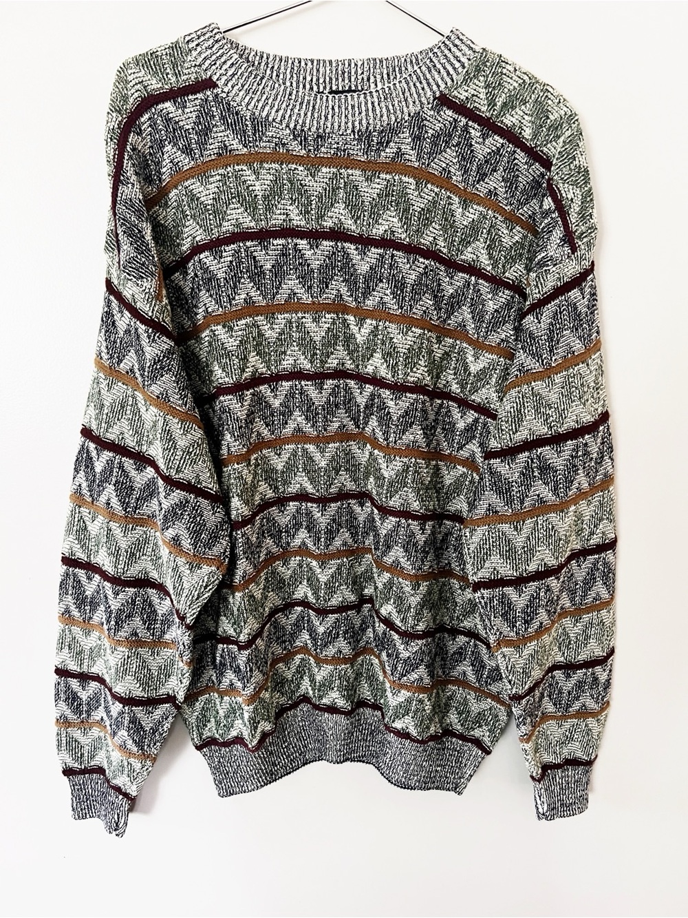Vintage 80s 90s Mens Jantzen Grandpa Sweater Cotton Retro USA Grey Green Blue